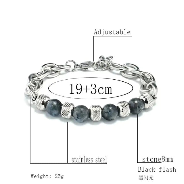 Adjustable Natural Stone Bead Stainless Steel Bracelet