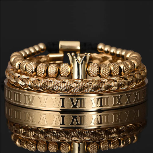 Luxury Roman Crown Charm Bracelet: Stainless Steel Adjustable Bracelet