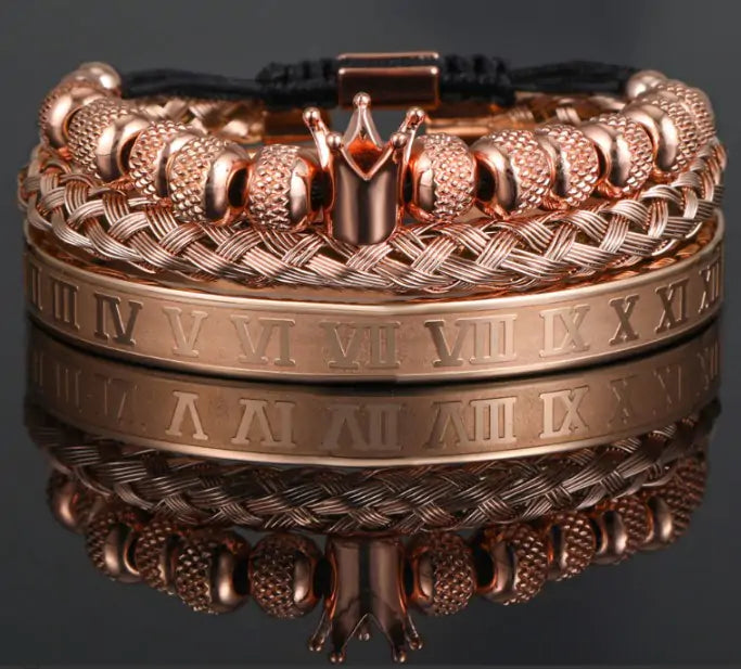 Luxury Roman Crown Charm Bracelet: Stainless Steel Adjustable Bracelet